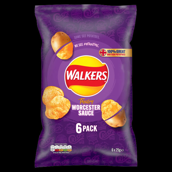 Walkers Worcester Sauce Crisps 6 Pack 25g
