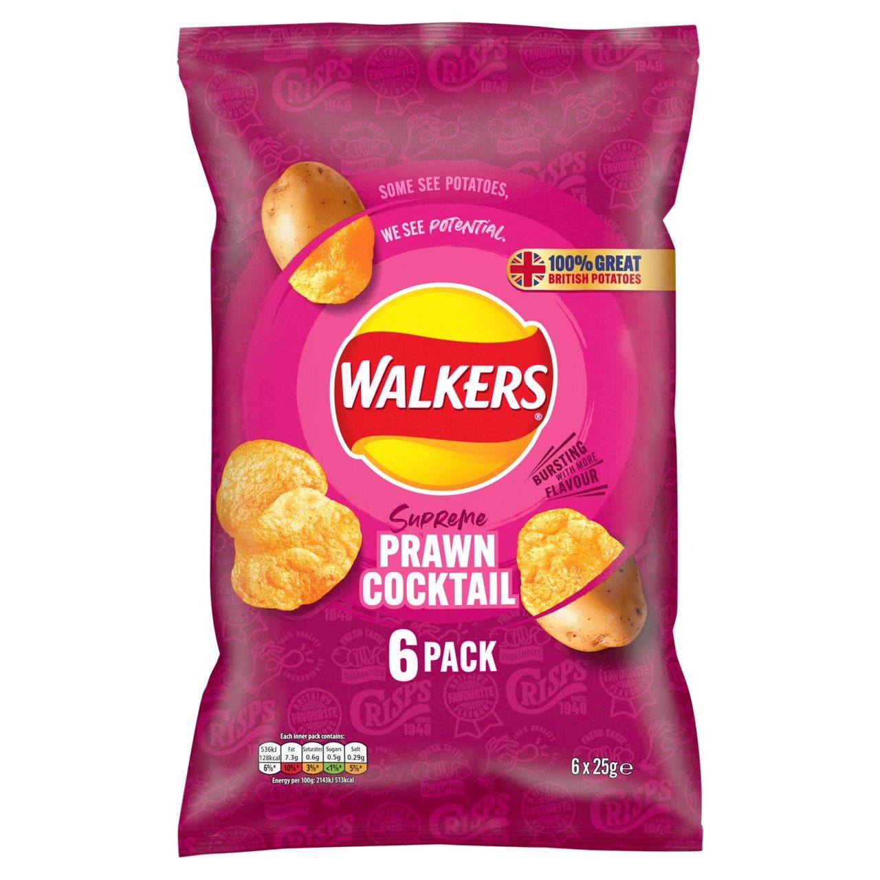 Walkers Prawn Cocktail Crisps 6 Pack 25g