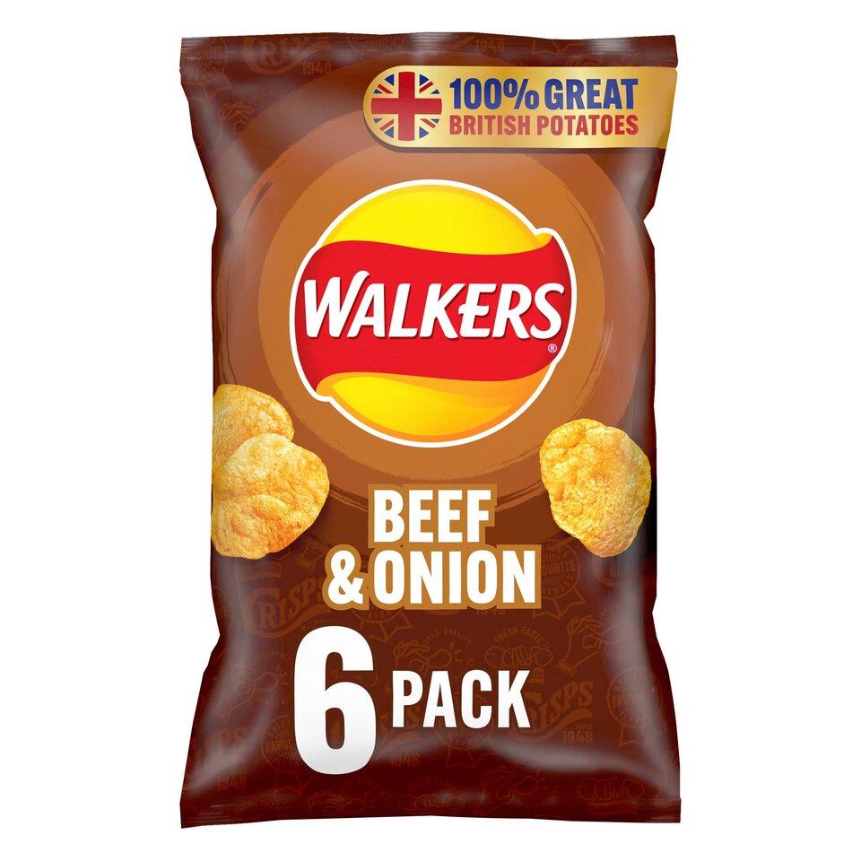 Walkers Beef & Onion Crisps 6 Pack 25g