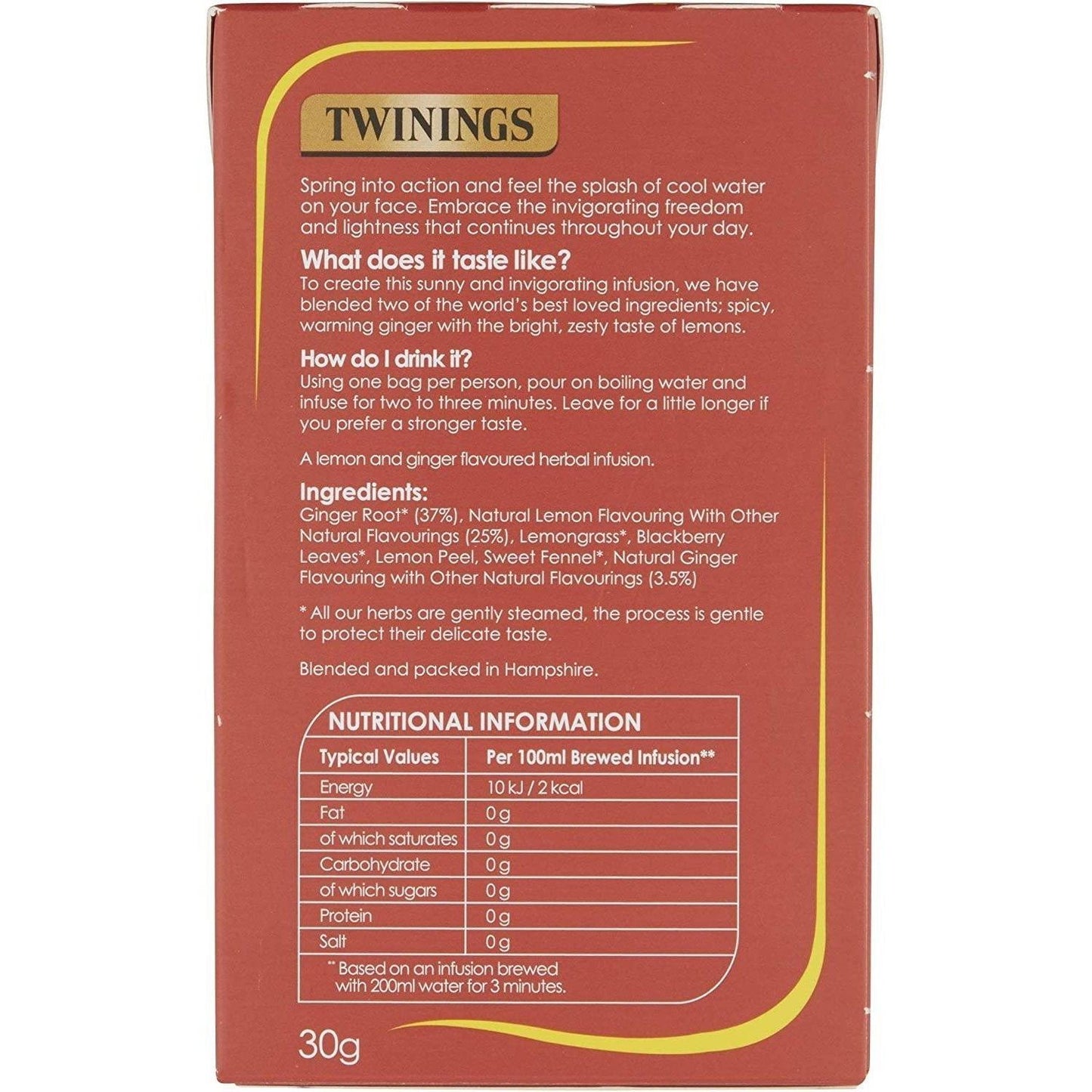 Twinings Lemon & Ginger Tea Bags 20 Pack 30g