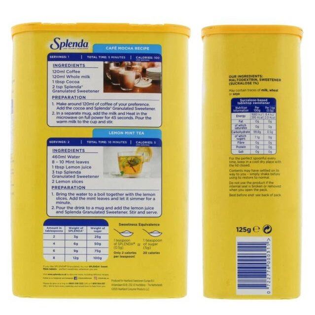 Splenda Low Calorie Sweetener Tub 125g