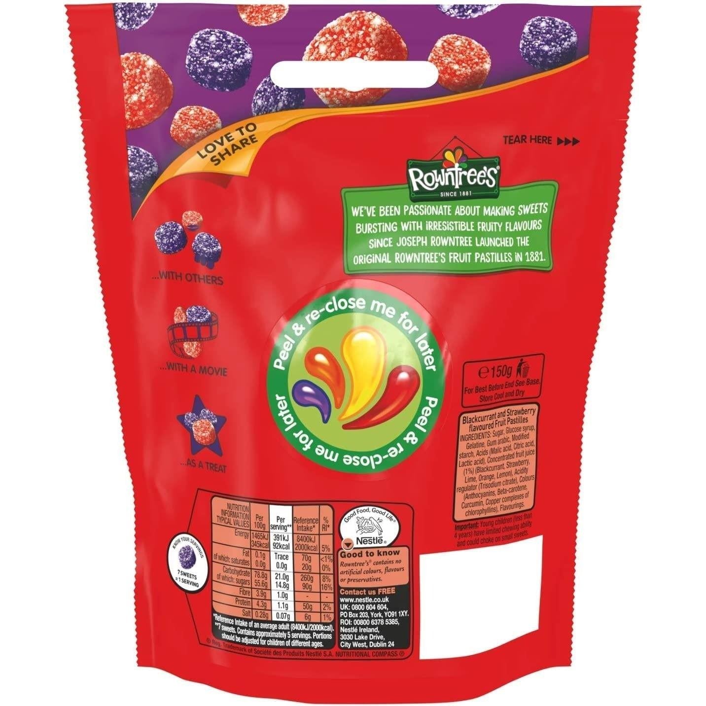 Rowntree's Fruit Pastilles Strawberry & Blackcurrant Pouch 150g