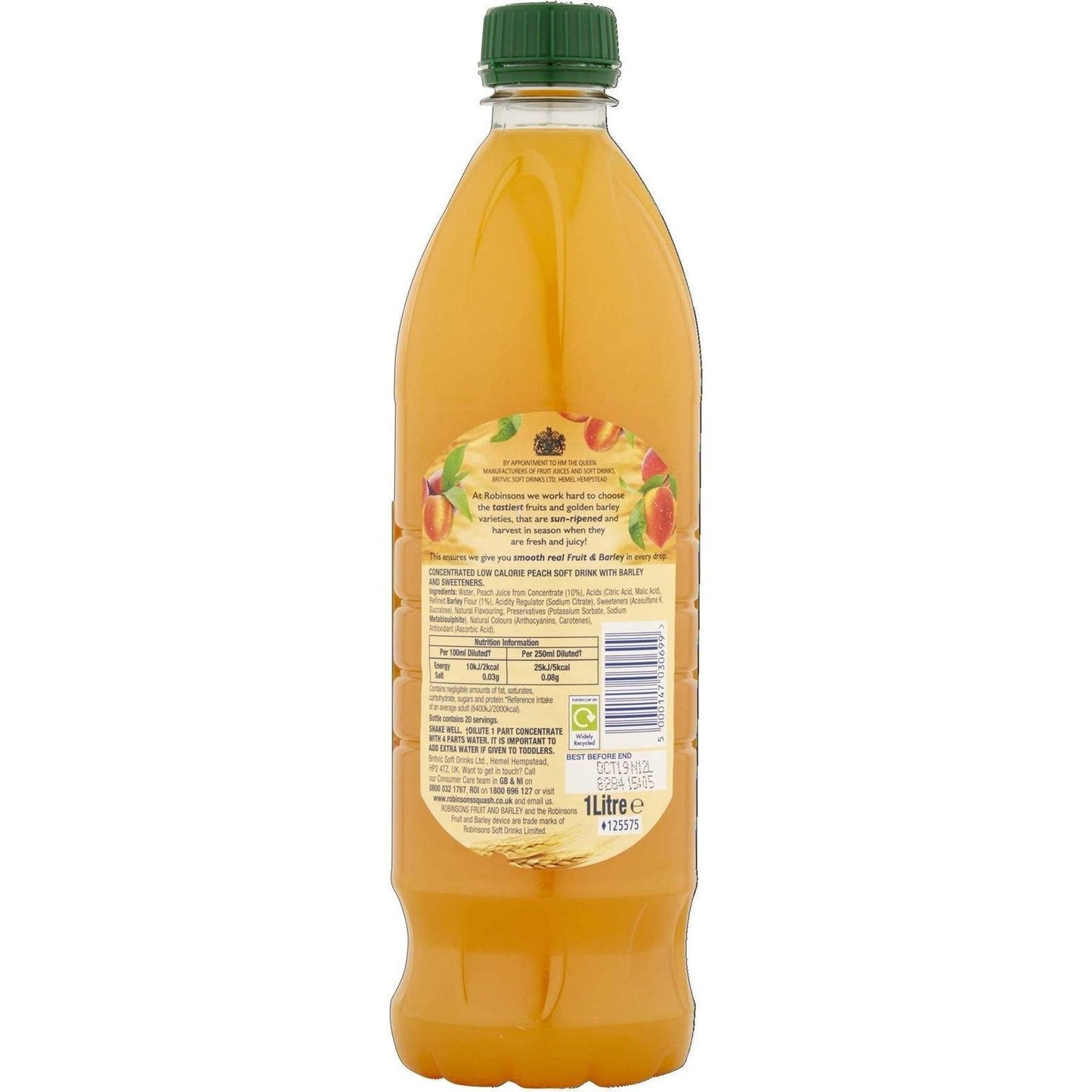 Robinsons Fruit & Barley, Peach No Added Sugar 1L