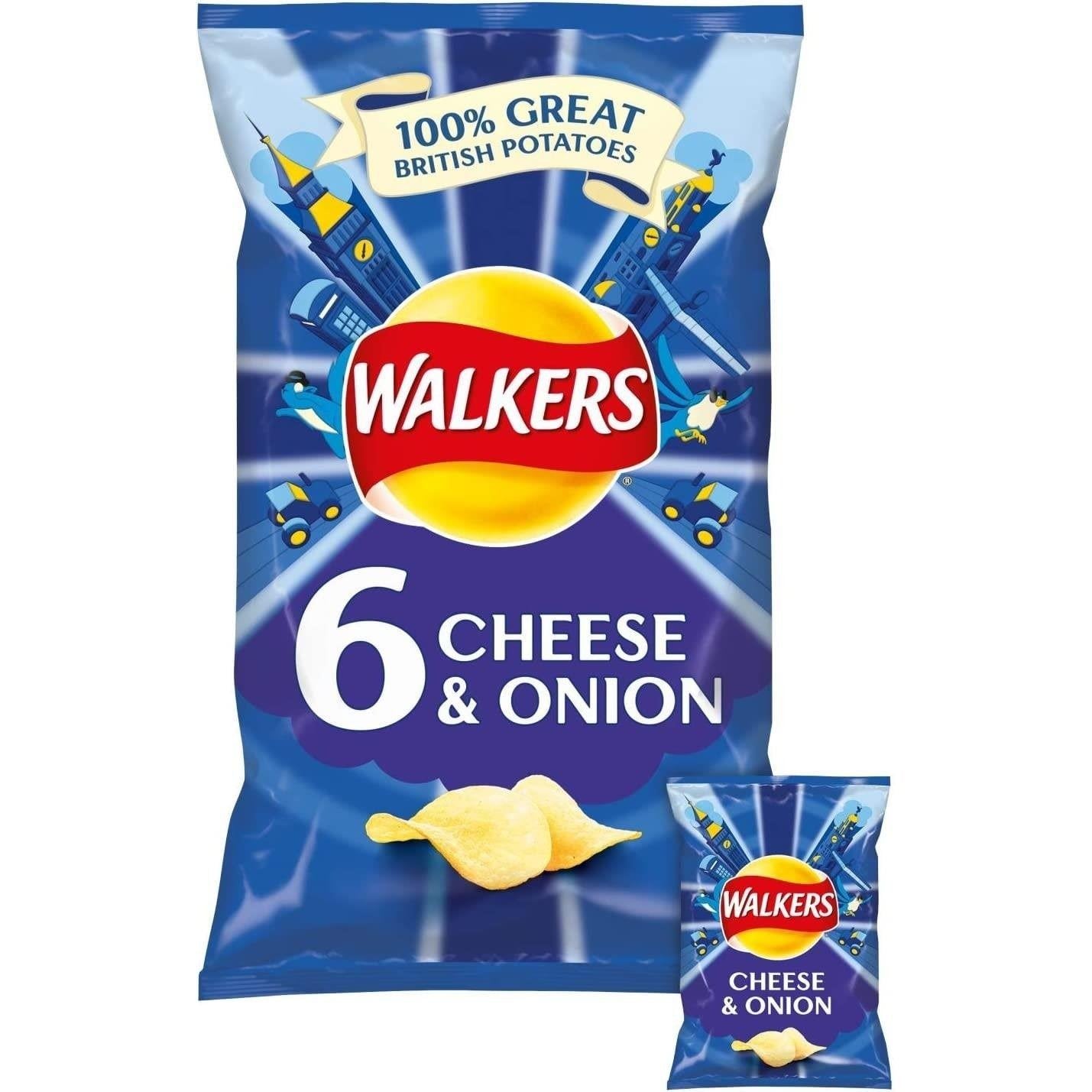 Walkers Cheese & Onion Crisps 6 Pack 25g