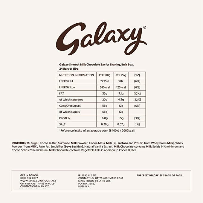 Galaxy Smooth Milk Chocolate Bar 110g