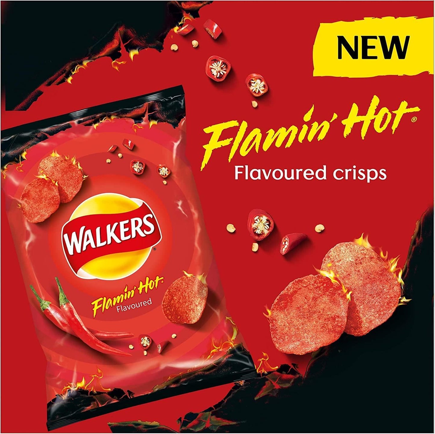 Walkers Flaming Hot Crisps 6 Pack 25g
