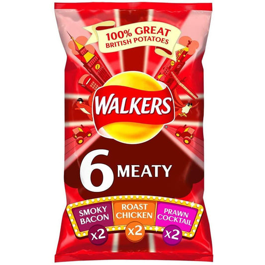 Walkers Meaty Variety Crisps 6 Pack 25g