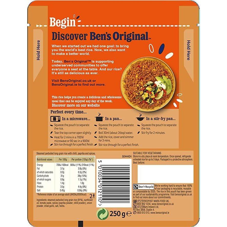 Ben's Original Long Grain Microwave Rice 250G - Tesco Groceries