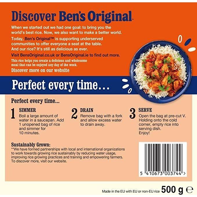 Ben's Original Boil in Bag Long Grain Rice 8 Pack 500g