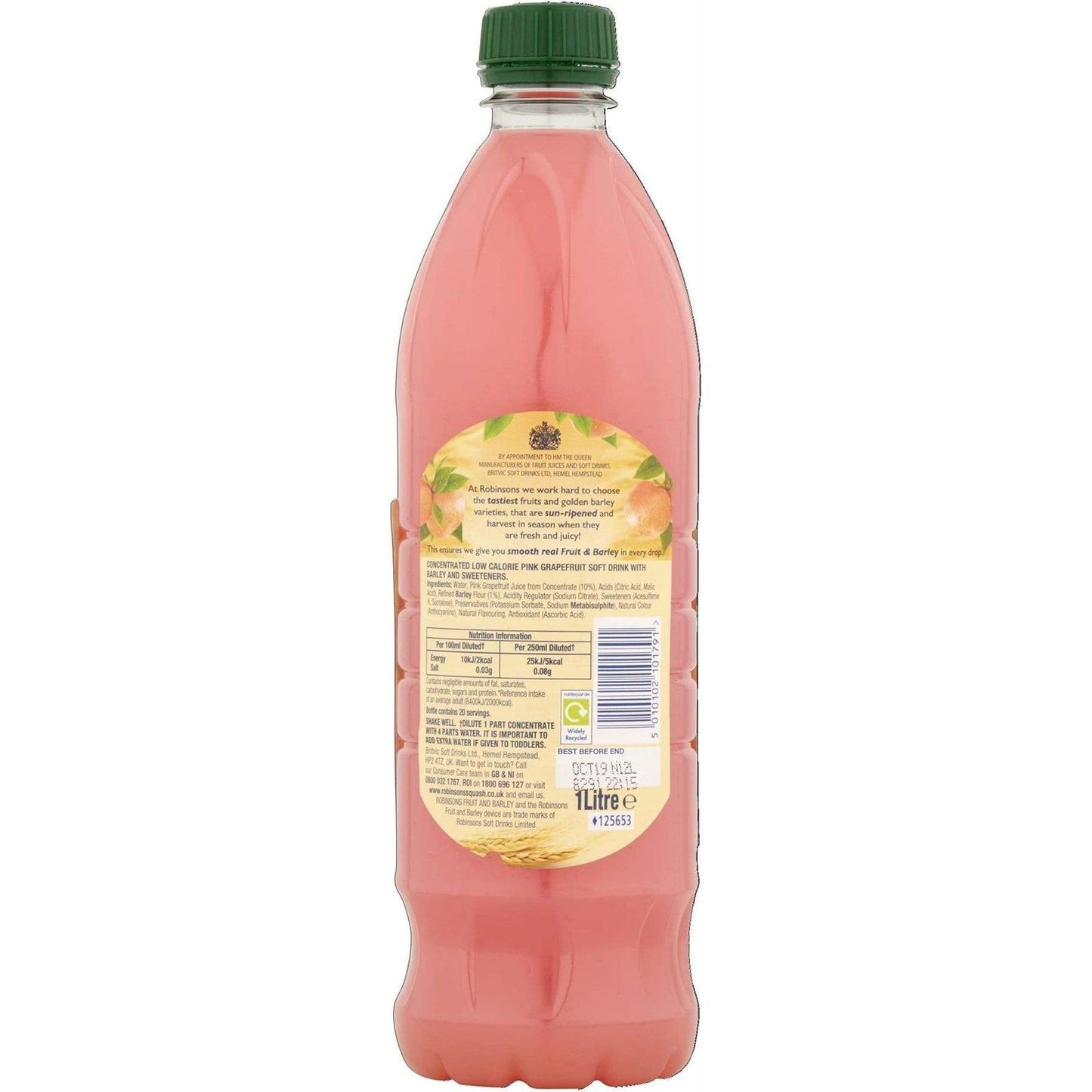 Robinsons Fruit & Barley, Pink Grapefruit with No Added Sugar 1L