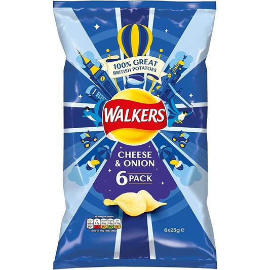 Walkers Cheese & Onion Crisps 6 Pack 25g