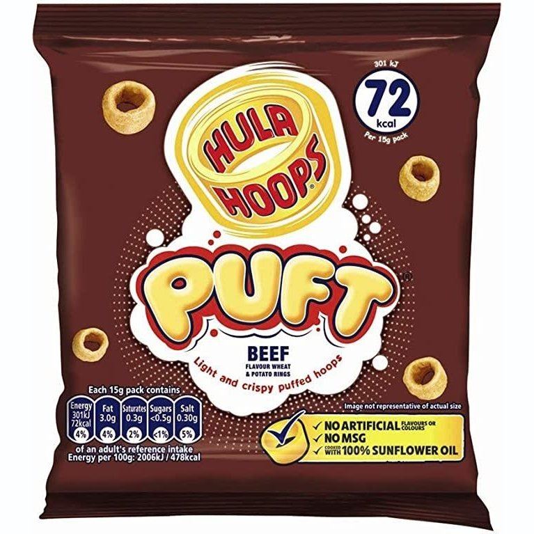 KP Hula Hoops Puft BBQ Beef Crisps 6 Pack 15g
