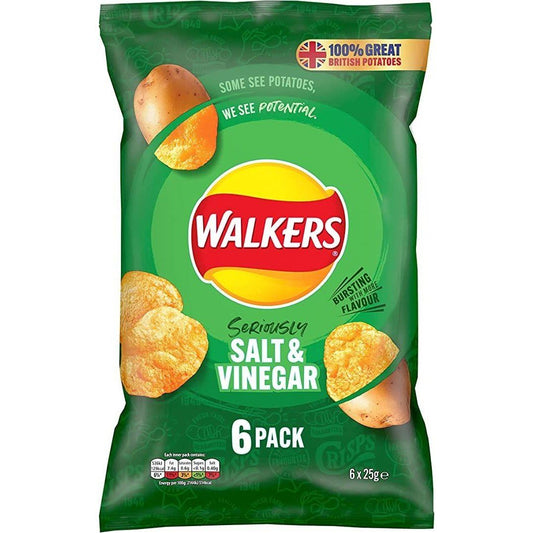 Walkers Salt & Vinegar Crisps 6 Pack 25g