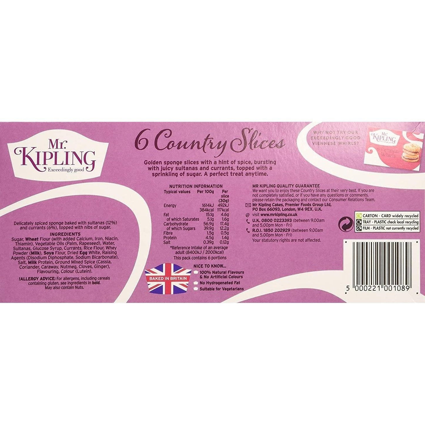 Mr Kipling Country Slices 6 Pack 132g