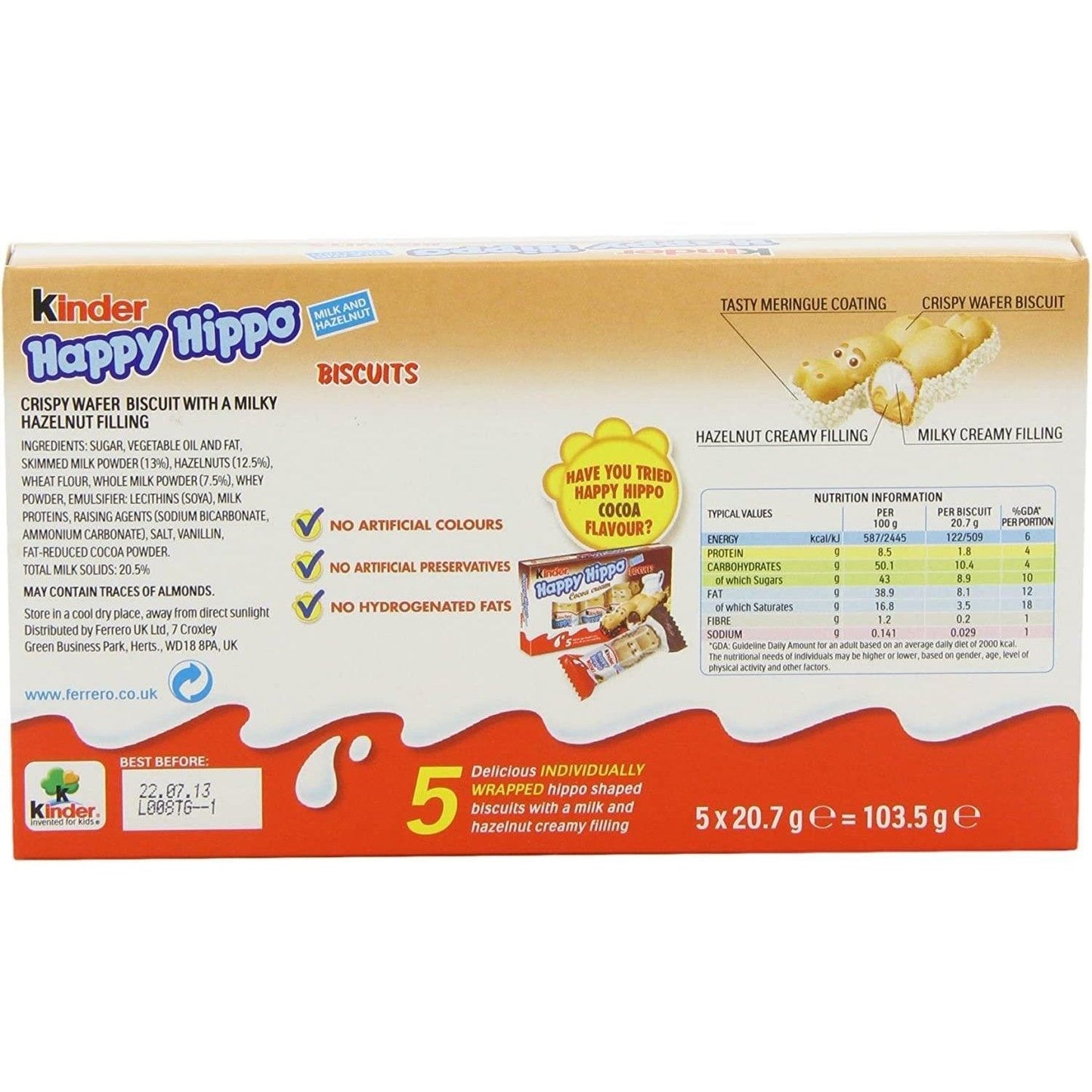 Kinder Happy Hippo Hazelnut 5 Pack 103g